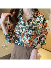 Korean style Retro Printed Matching Long sleeve blouse