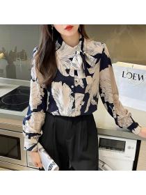 Korean style Autumn fashion Polo collar Long sleeve blouse 