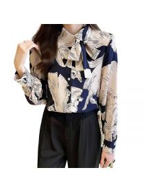 Korean style Autumn fashion Polo collar Long sleeve blouse 