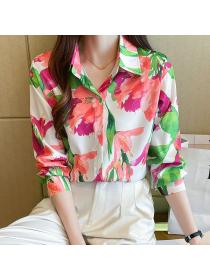 Korean style Autumn fashion Printed Long sleeve blouse 