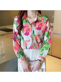Korean style Autumn fashion Printed Long sleeve blouse 