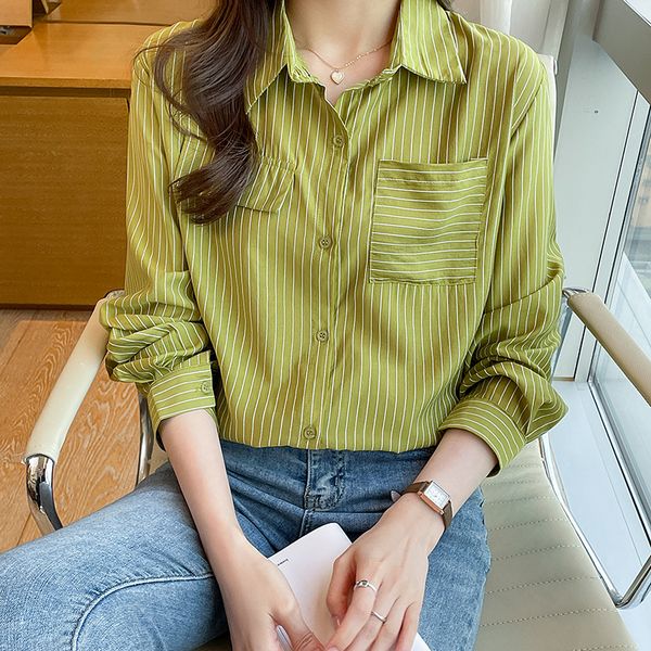 Korean style Autumn fashion Loose Stripe Casual Long sleeve blouse