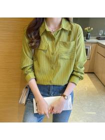 Korean style Autumn fashion Loose Stripe Casual Long sleeve blouse 