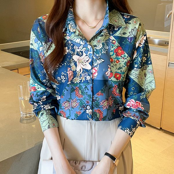 Korean style Autumn fashion Retro Printed Long sleeve blouse