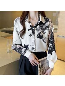 Korean style Ink printed Long sleeve blouse 