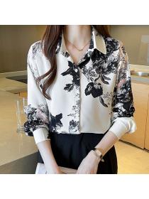 Korean style Ink printed Long sleeve blouse 