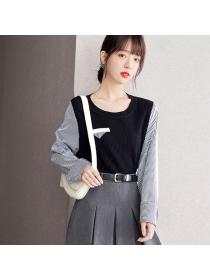 Korean style Autumn fashion Stripe Long sleeve Sweater