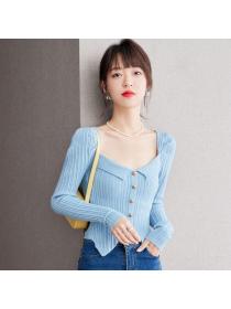 Korean style Fashion Square neck Sexy Knitting top