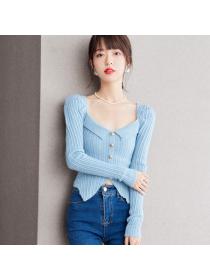 Korean style Fashion Square neck Sexy Knitting top