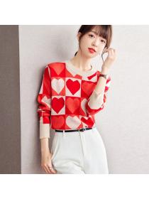 Korean style Round collar Autumn Red Pullovers