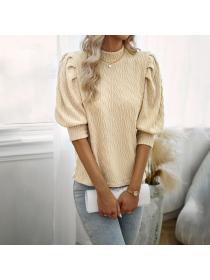 European style Autumn fashion Solid color Casual Top 