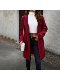 European style Autumn Solid color Long coat 