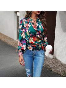 European style Fashion Puff sleeve V collar blouse 