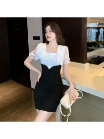 Korean style Sexy Square neck One step dress 