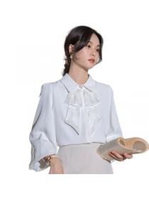 Korean style Autumn fashion Chiffon White Blouse for women