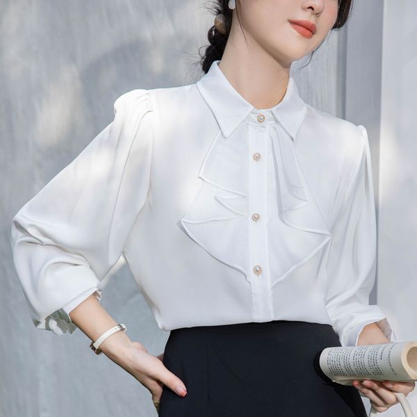 Korean style Polo collsr Long sleeve blouse