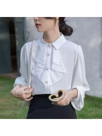 Korean style Polo collsr Long sleeve blouse 