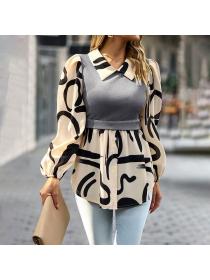 European style Fake two Long sleeve blouse
