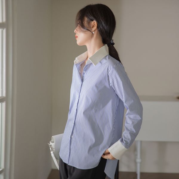 Korea style Fashion Lantern sleeve Stripe blouse