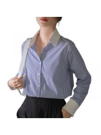 Korea style Fashion Lantern sleeve Stripe blouse 