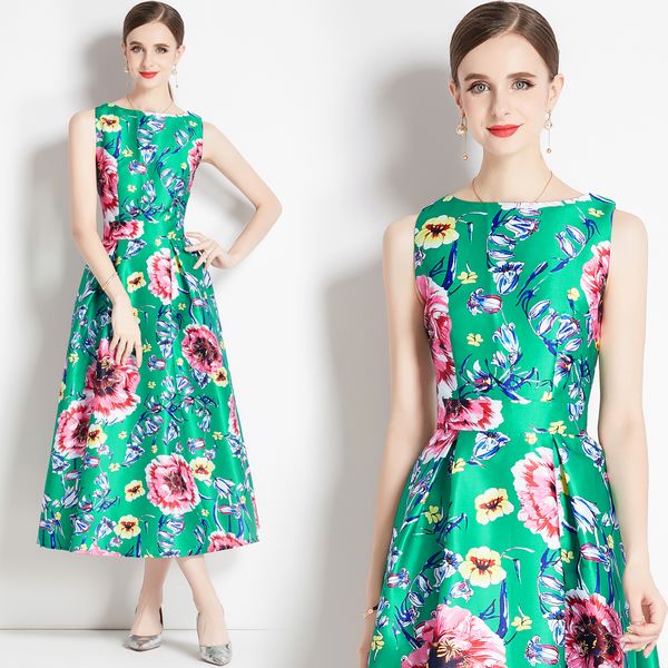 European style Elegant Printed Sleeveless A-line dress