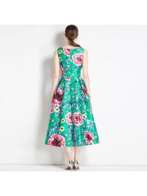 European style Elegant Printed Sleeveless A-line dress 