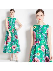 European style Elegant Printed Sleeveless A-line dress 