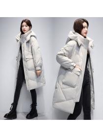 Korea style Winter Fashion Loose Hooded Long caot 