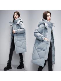 Korea style Winter Fashion Loose Hooded Long caot 