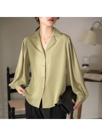Korea style Loose Solid color Matching Blouse 