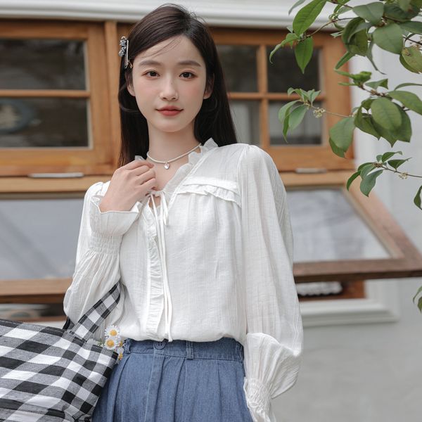 Korea style Chic V collar Long sleeve blouse