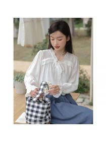 Korea style Chic V collar Long sleeve blouse 