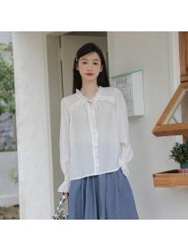 Korea style Chic V collar Long sleeve blouse 
