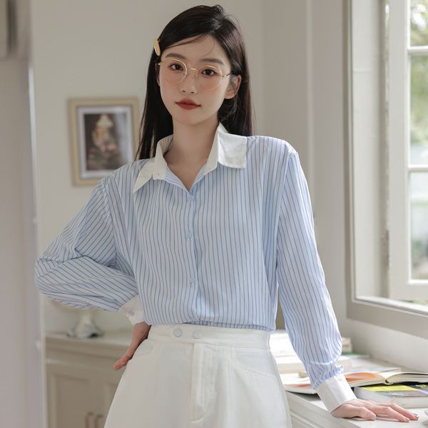 Korea style Chic Loose Stripe Long sleeve blouse