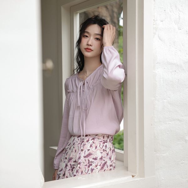 Korea style Chic Loose Lantern sleeve blouse