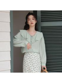 Korea style Chic V collar Lantern sleeve blouse 