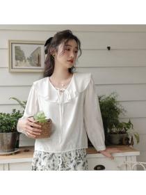 Korea style Chic V collar Lantern sleeve blouse 