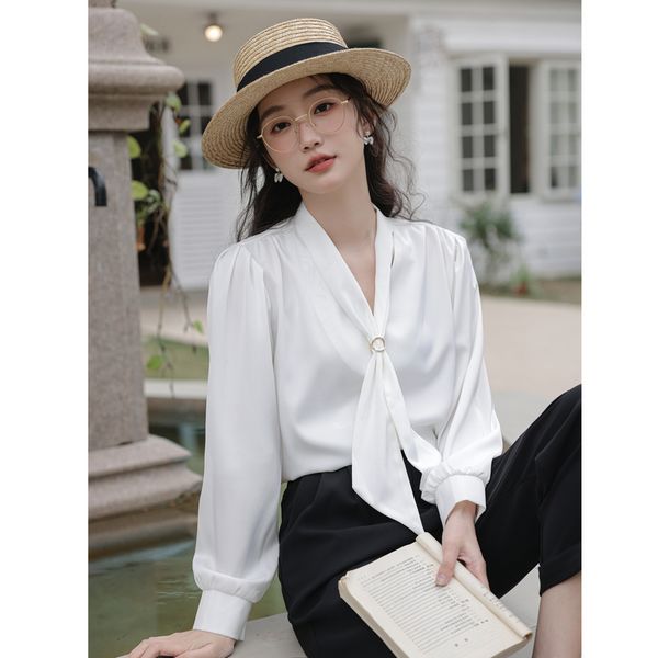 Korea style Chic V collar Solid color Blouse