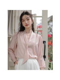 Korea style Chic V collar Solid color Blouse 