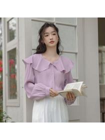 Korea style Chic Round collar Solid color blouse 