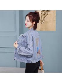 Korea style Chic Fashion Autumn Student Hooded Denim jacket 