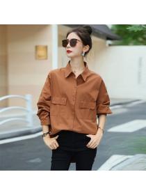 Korea style Chic Simple Solid color 100% Cotton blouse 