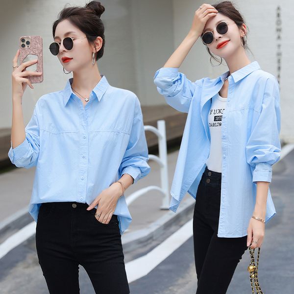 Korea style Fashion Polo collar Matching Denin blouse