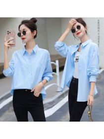 Korea style Fashion Polo collar Matching Denin blouse 