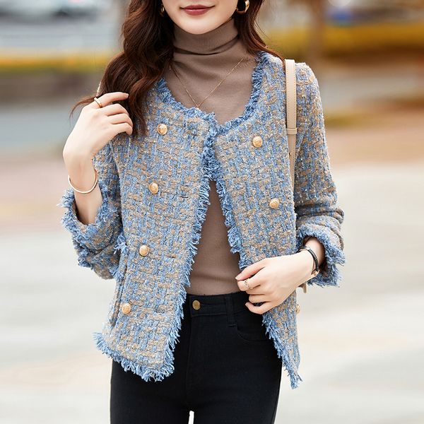 Korea style Autumn fashion Chic Luxury Tweed Short Coat