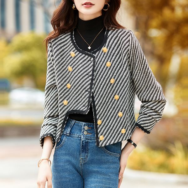 Korea style Fashion Chic Luxury Stripe Short coat
