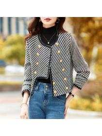 Korea style Fashion Chic Luxury Stripe Short coat 
