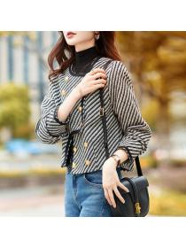 Korea style Fashion Chic Luxury Stripe Short coat 