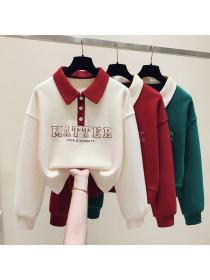 Korea style Autumn fashion Loose Polo collar Sweatshirt