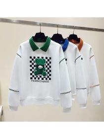 Korea style Autumn fashion Polo collar Loose Sweatshirt 